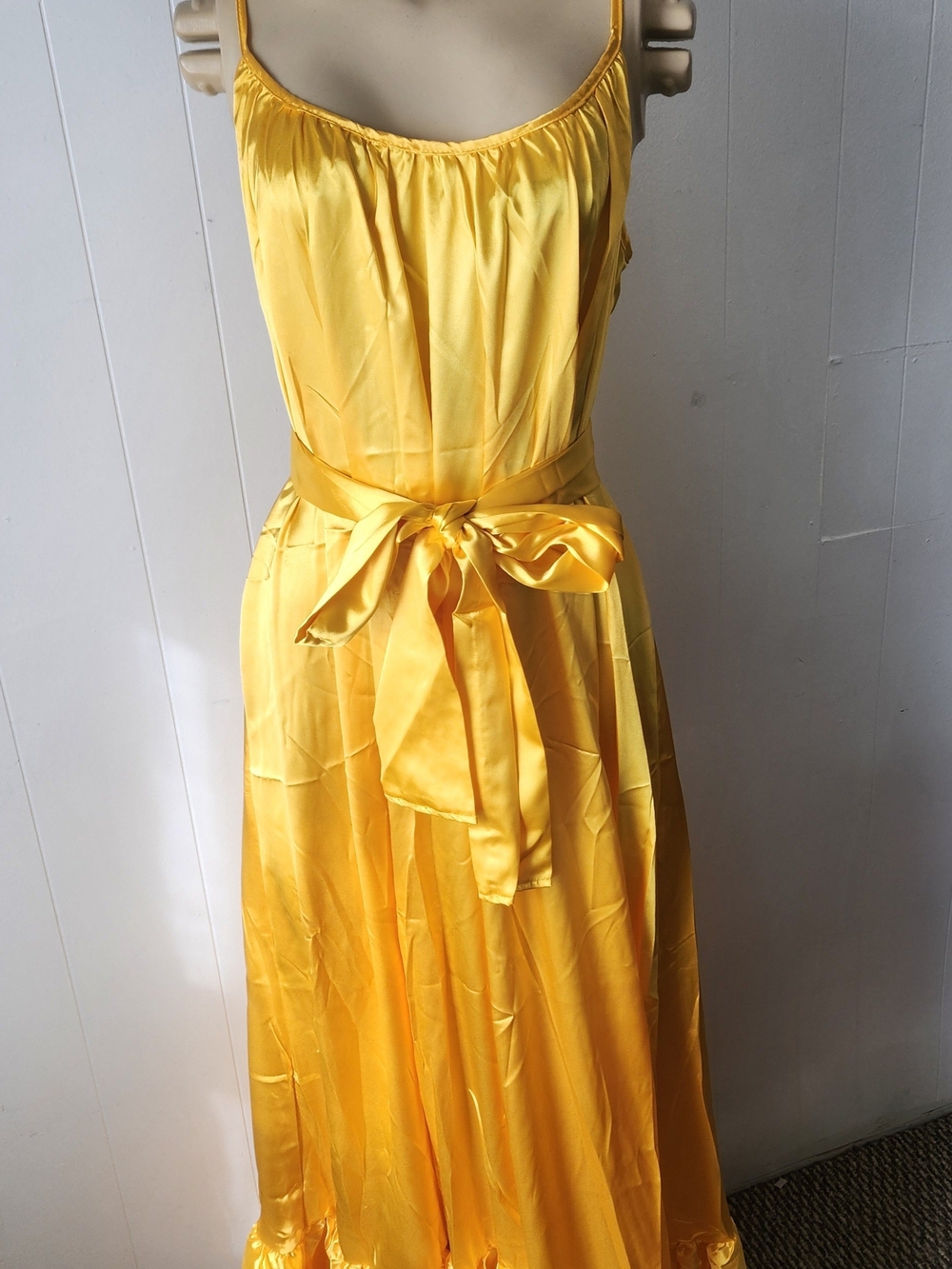 Yellow Satin Tie-Waist Maxi Dress Size 2x